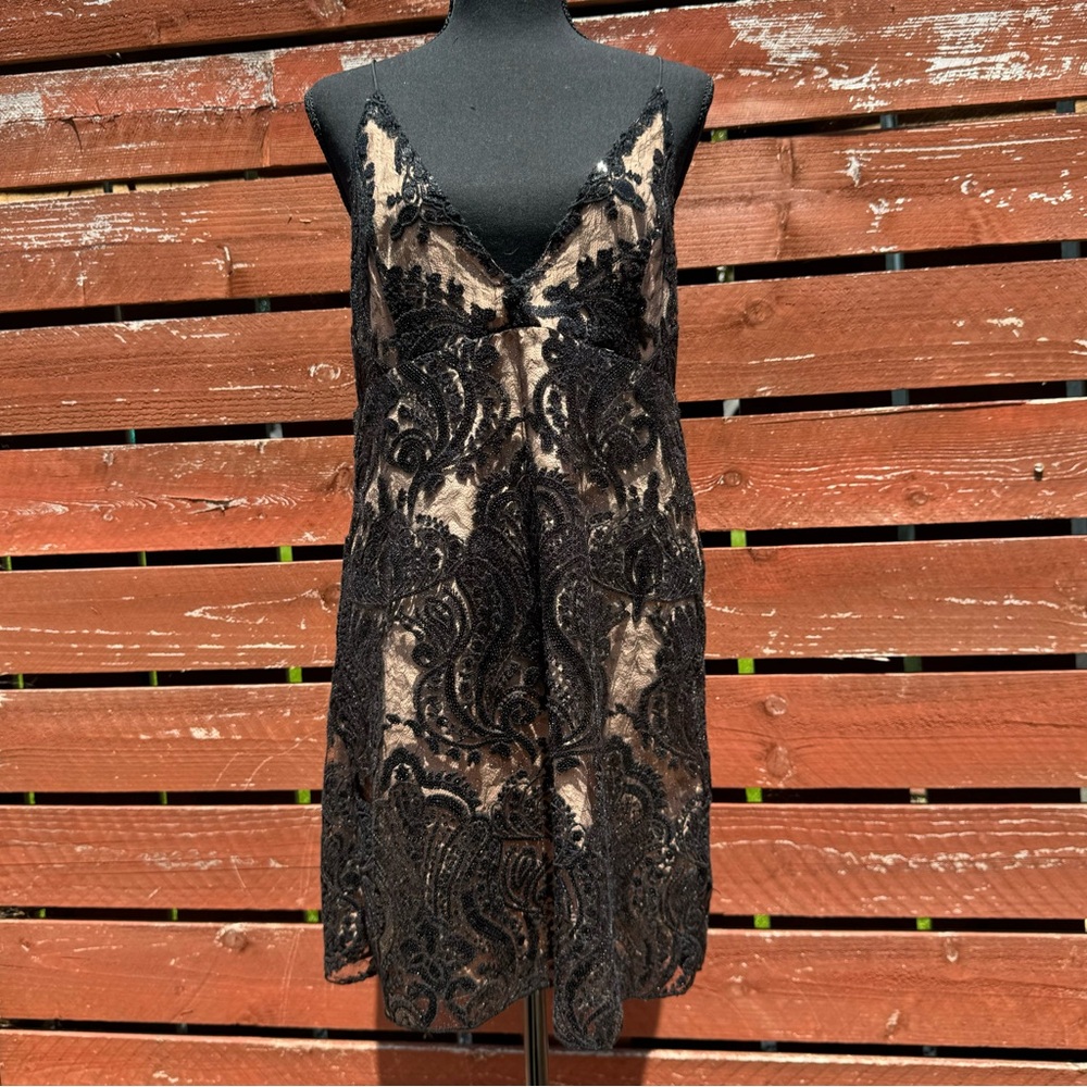 Free People Night Shimmers Black Lace & Sequin Mini Dress - Picture 2 of 10